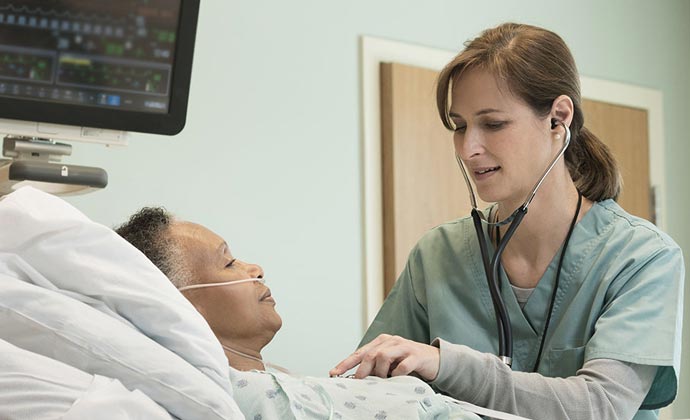 A patient in a hospital bed